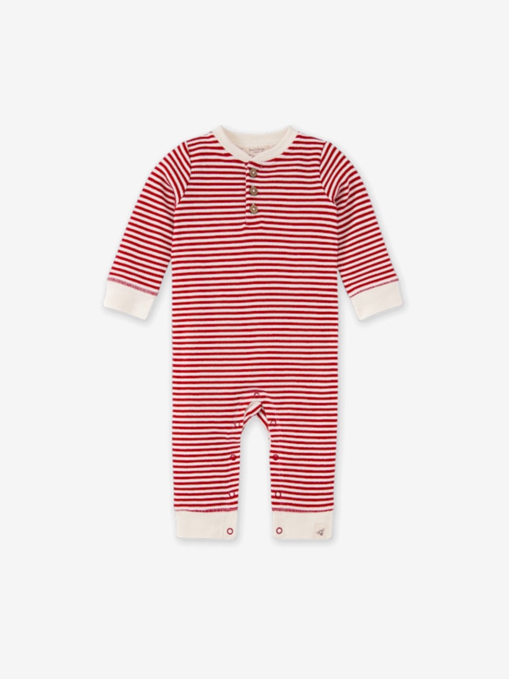 Burt's Bees Baby Classic Stripe Thermal Jumpsuit, Red/White, 3-6M